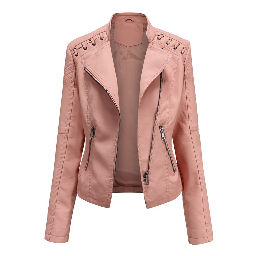 Katrin Lace Up Shoulder Faux Leather Moto Jacket