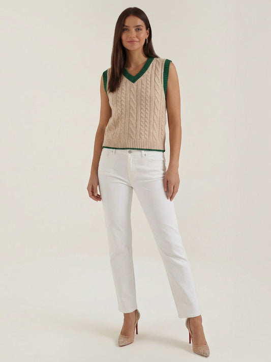 Clara Cable Knit Contrast Stripe Vest