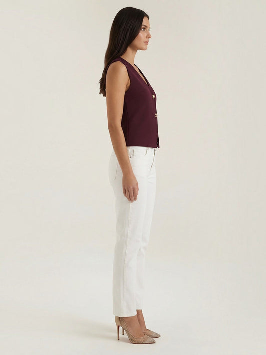 Lily Deep V Gold Button Fitted Vest