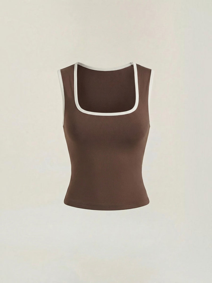 Hilary Contrast Trim Square Neck Crop Top