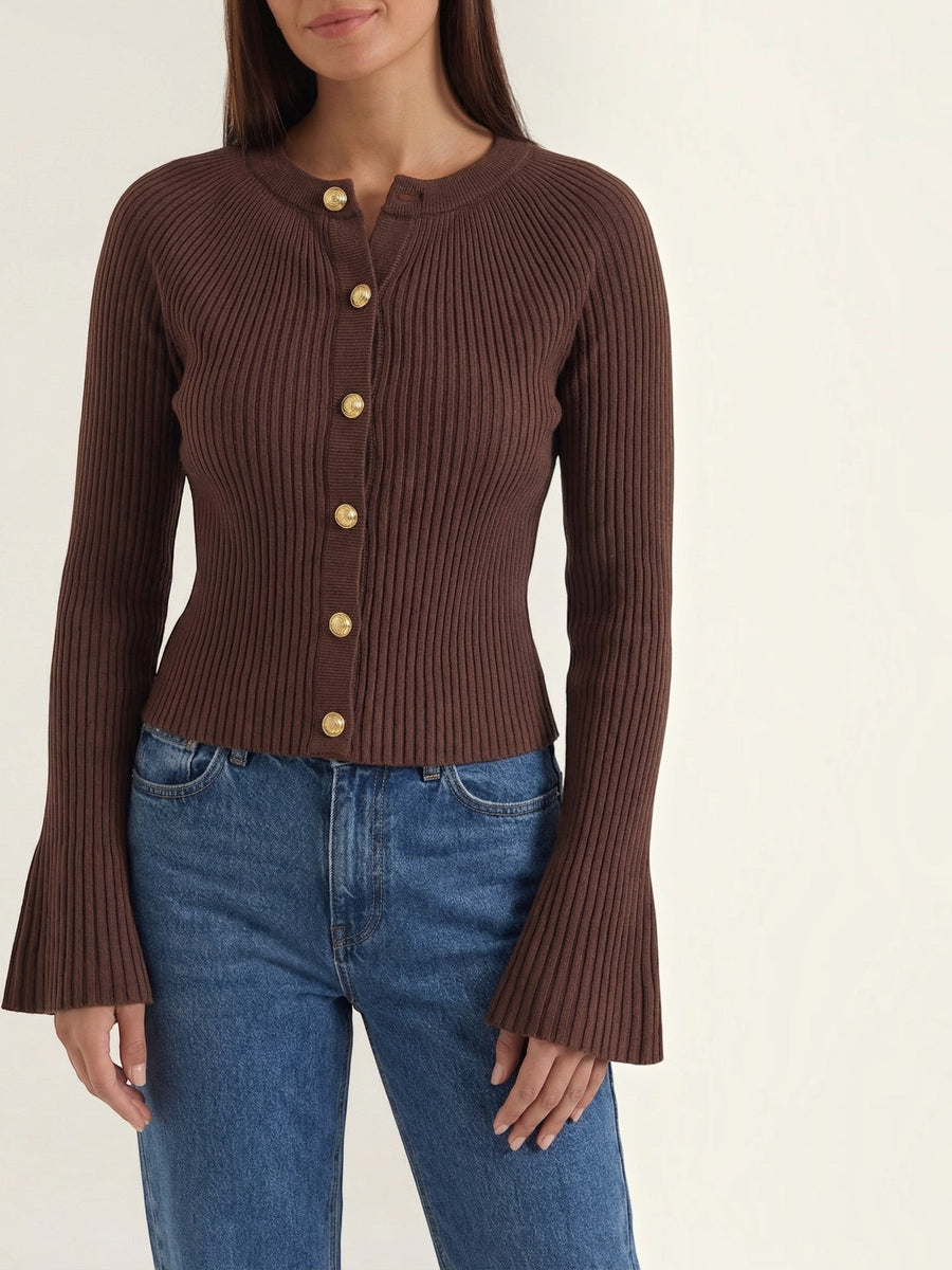 Betty Gold Button Ribbed Cardigan