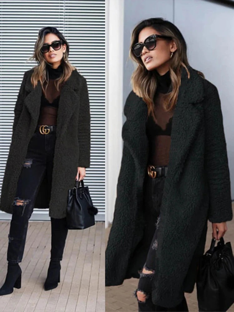 Tallulah Long Sherpa Coat with Hidden Pockets