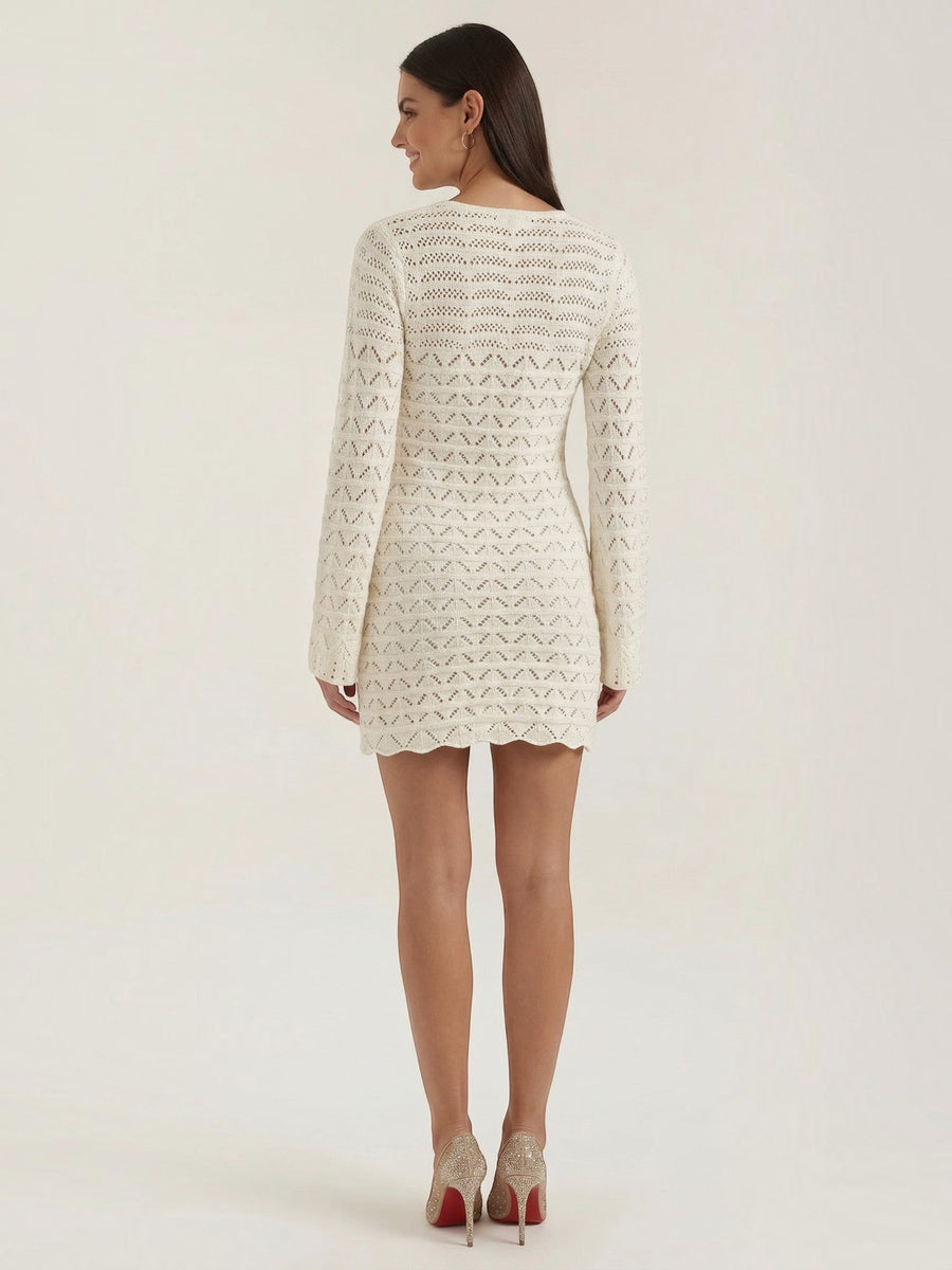 Corinne Crochet Look V Neck Mini Dress