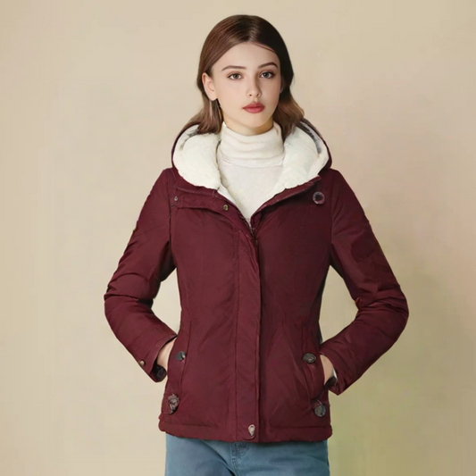 Edvige Pleated Hooded Coat with Sherpa Lining