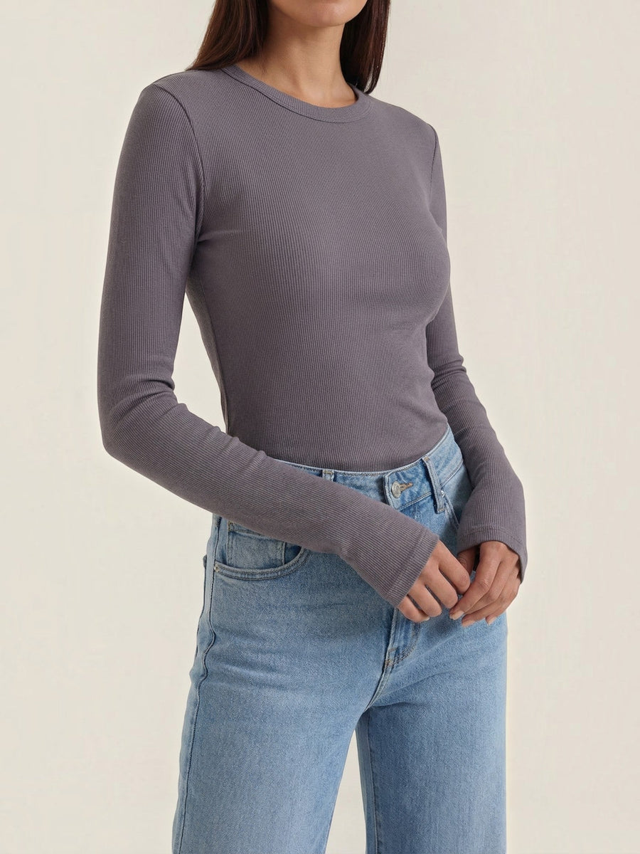 Freya Ribbed Round Neck Long Sleeve Top