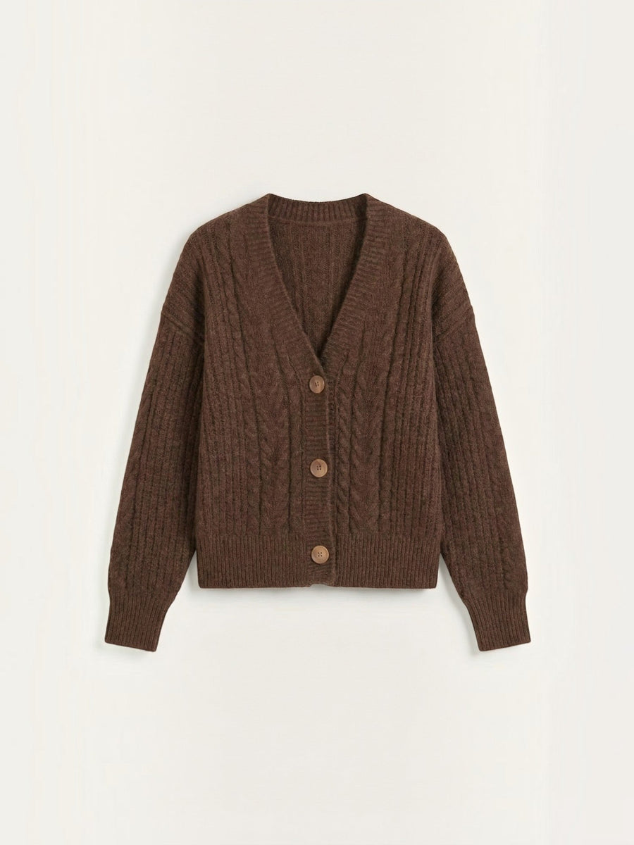 Janet Cable Knit Wooden Button Cardigan