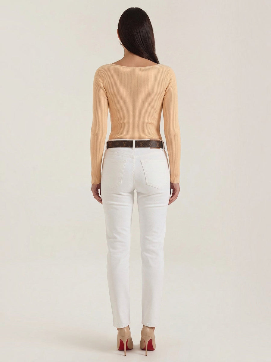 Ruth Boat Neck Ribbed Long Sleeve Top