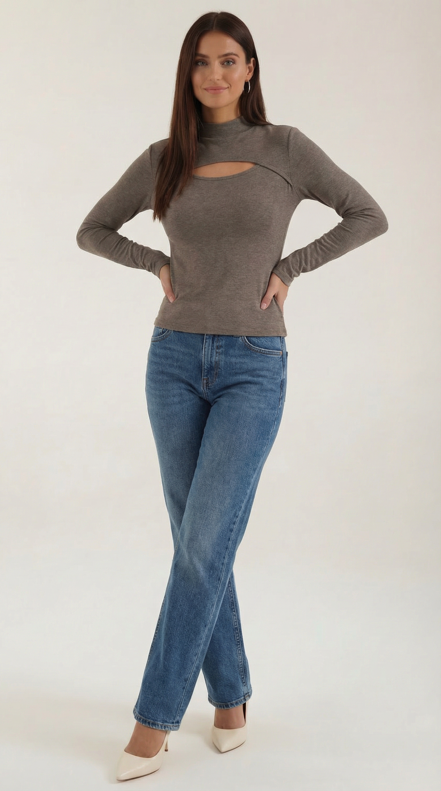 Barbara Chic Cutout Long-Sleeve Knit Top