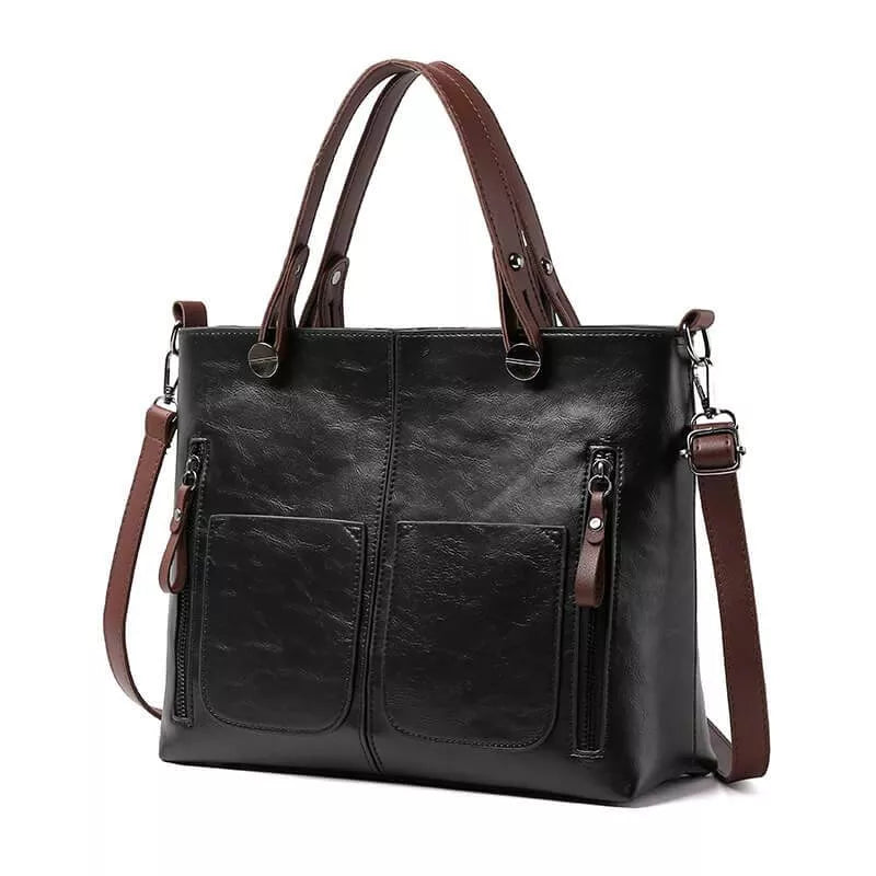 Thilde Leather Satchel with Front Zip Pockets