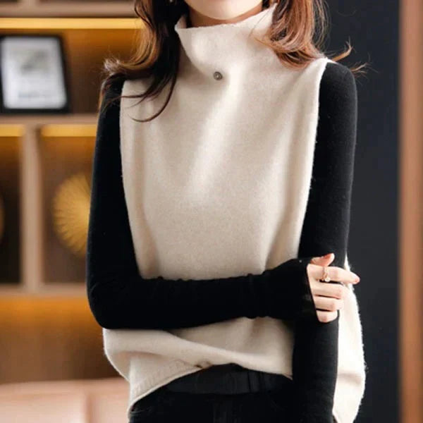 Maggie Turtleneck Sweater Vest with Asymmetric Hem