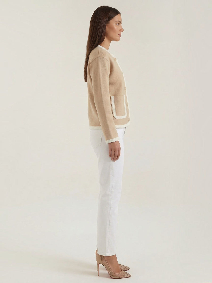 Donna Contrast Piping Knit Jacket