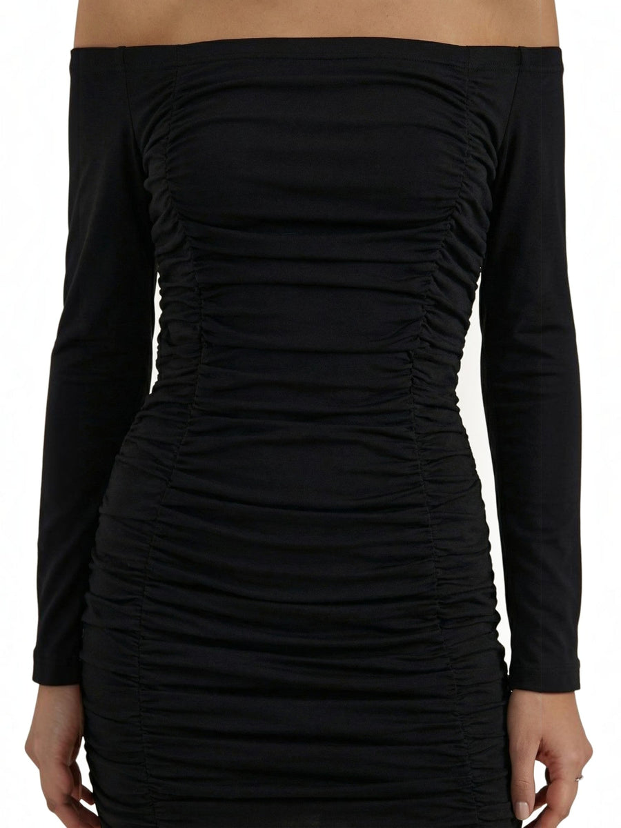 Yvette Off Shoulder Long Sleeve Ruched Mini Dress