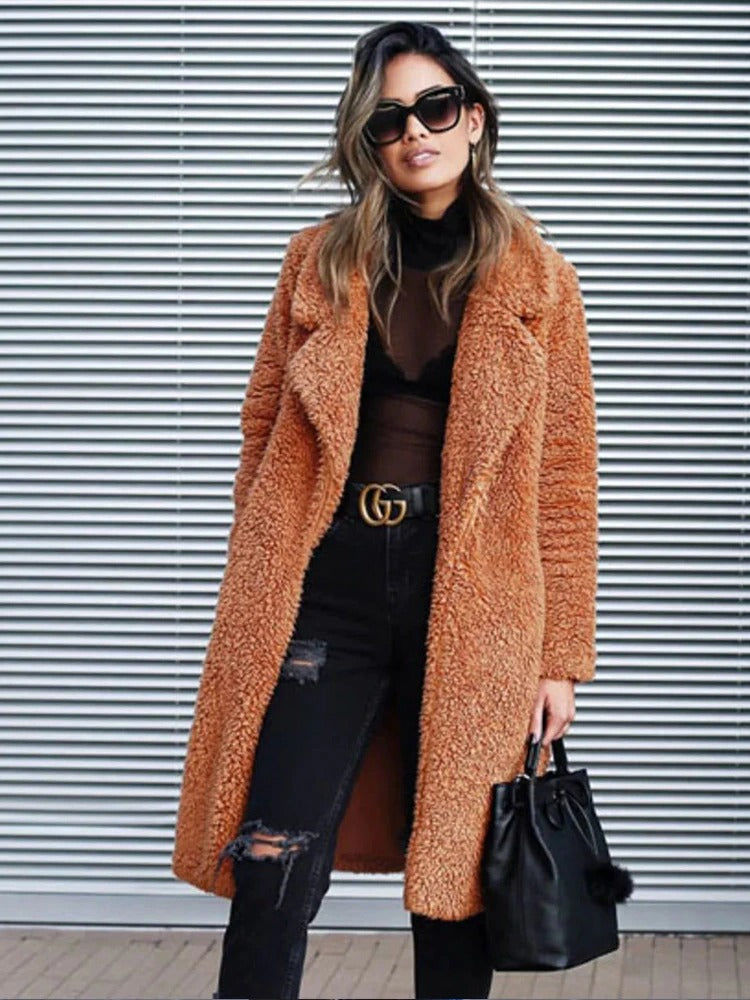 Tallulah Long Sherpa Coat with Hidden Pockets
