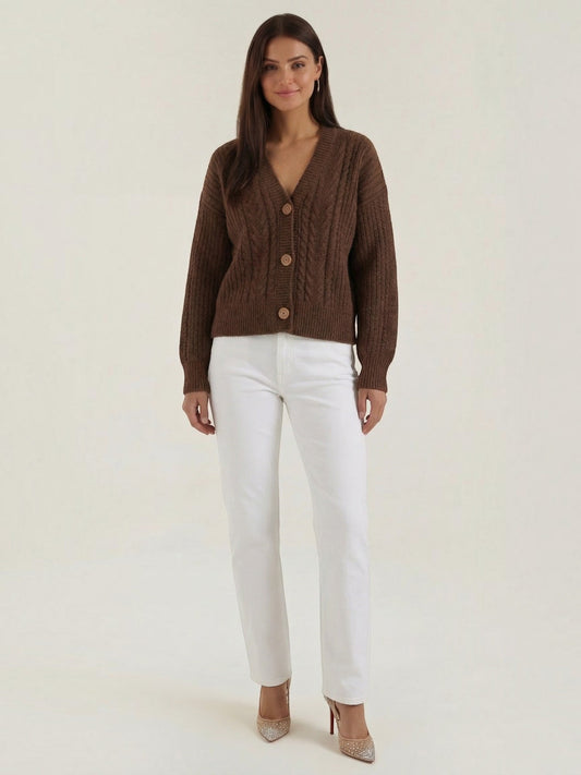 Janet Cable Knit Wooden Button Cardigan