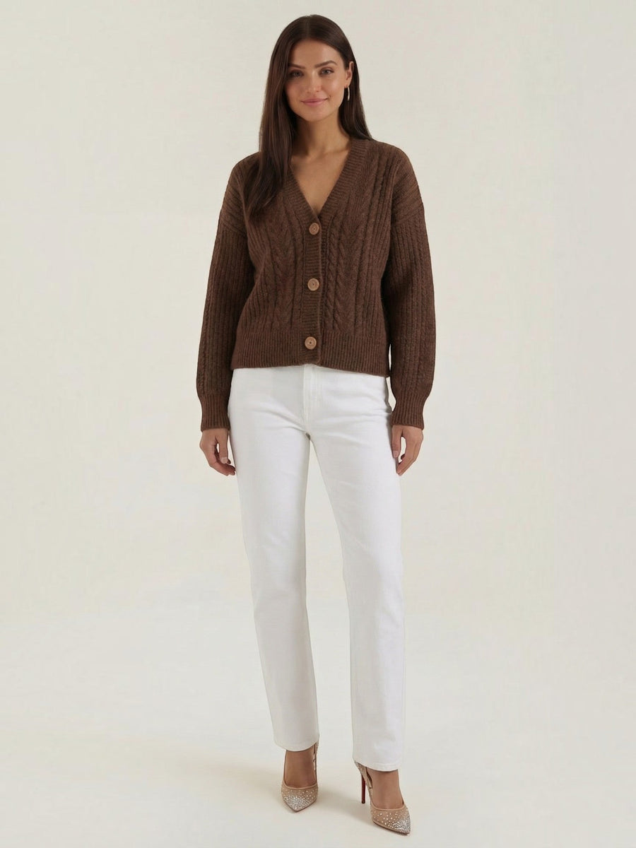 Janet Cable Knit Wooden Button Cardigan