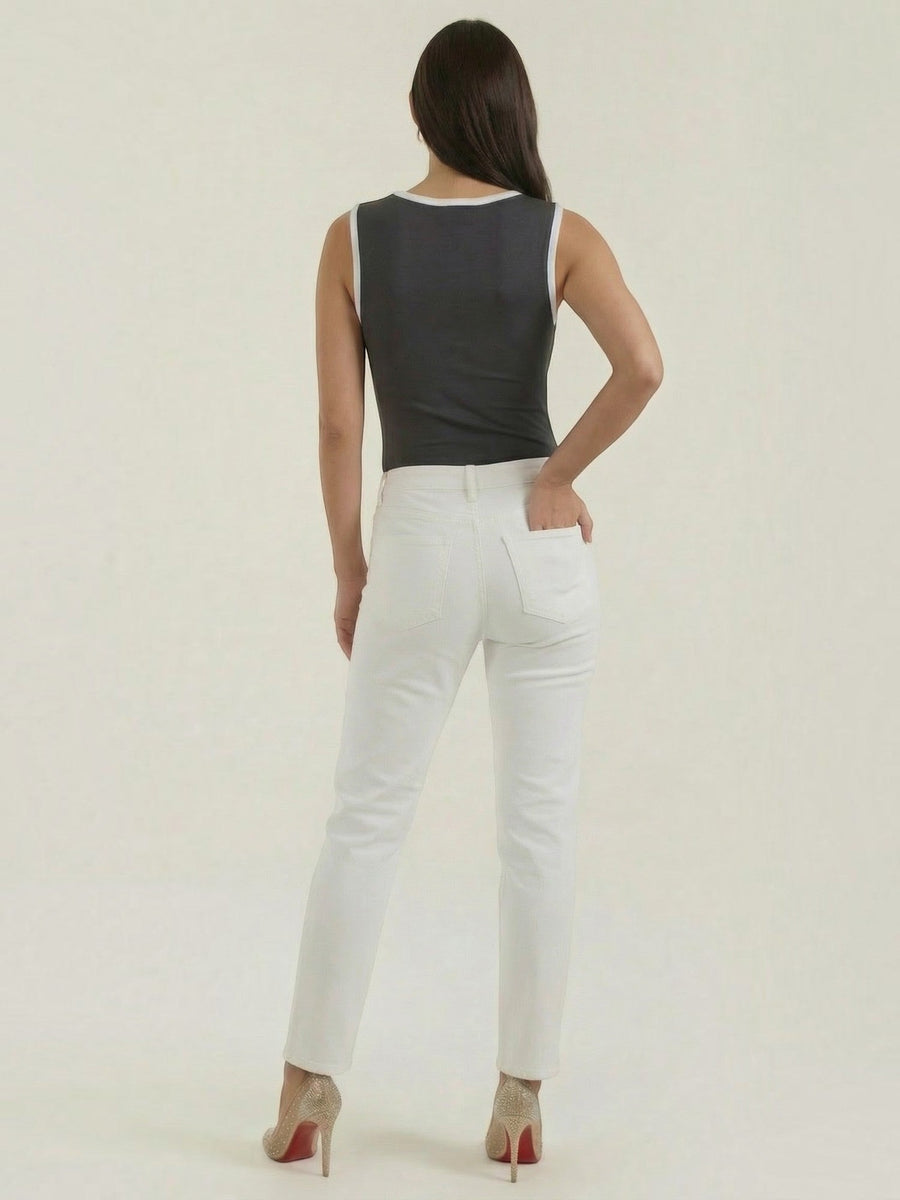 Hilary Contrast Trim Square Neck Crop Top