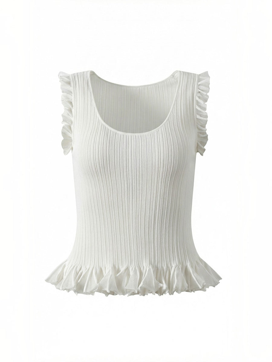 Carol Ribbed Ruffle Strap Top