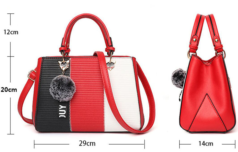 Sibylle Color Block Top Handle Bag with Pom Pom Charm