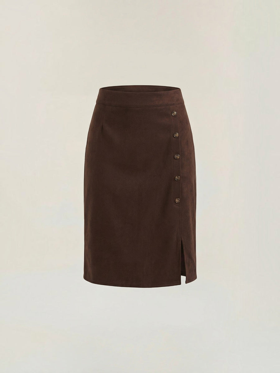 Hope Button Front Suede Mini Skirt