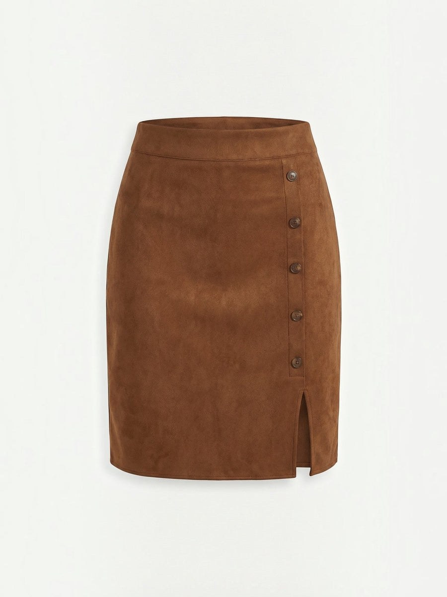 Hope Button Front Suede Mini Skirt