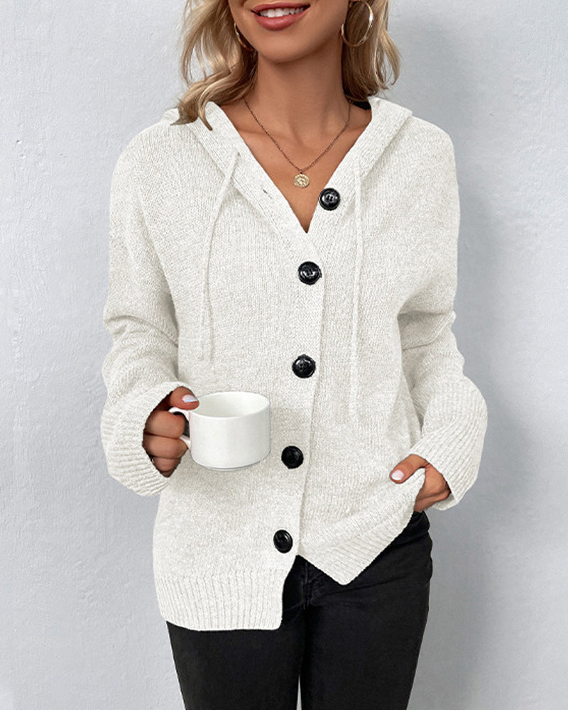 Corina Hooded Drawstring Knit Cardigan
