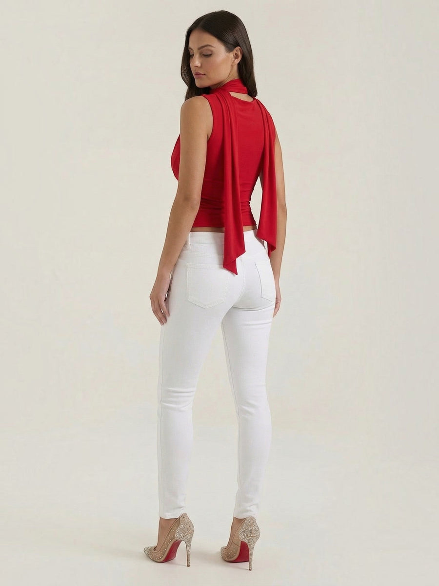 Jean Cowl Neck Halter Top