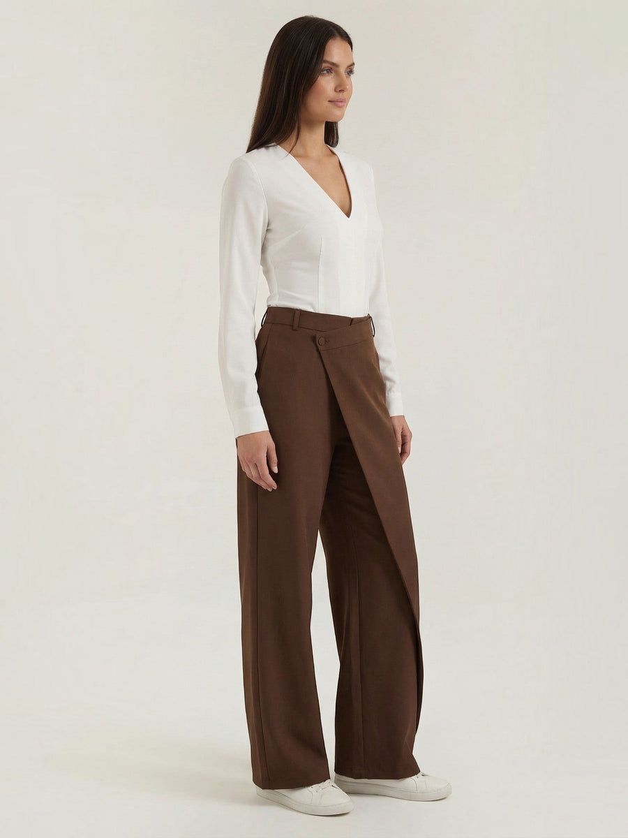 Jean High Waisted Asymmetric Wide Leg Pants
