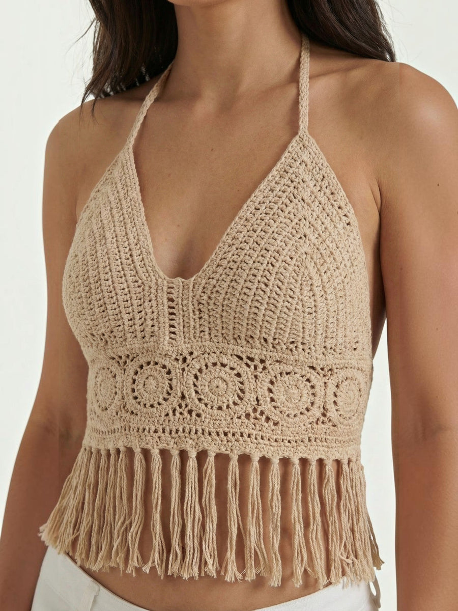 Harriet Crochet Fringe Halter Top