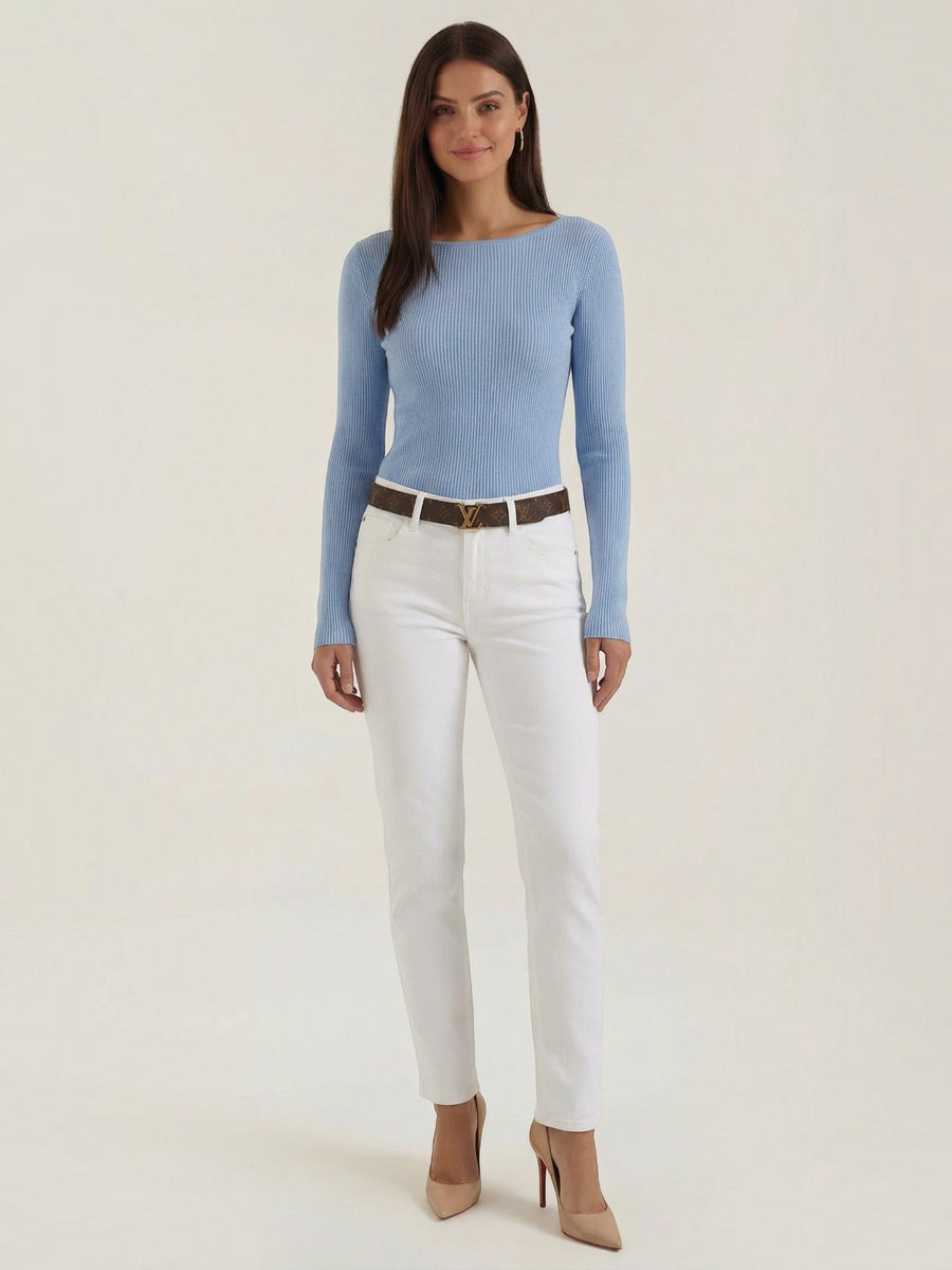 Ruth Boat Neck Ribbed Long Sleeve Top