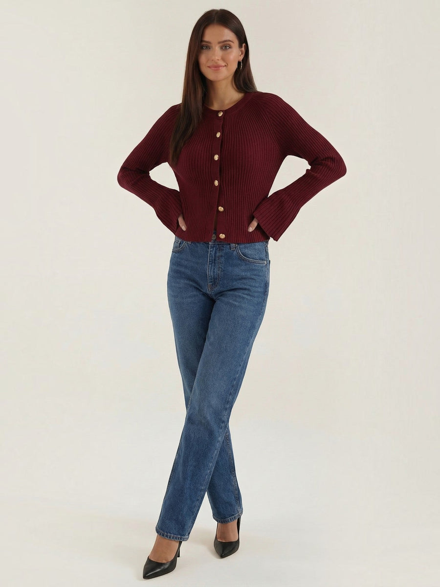 Betty Gold Button Ribbed Cardigan