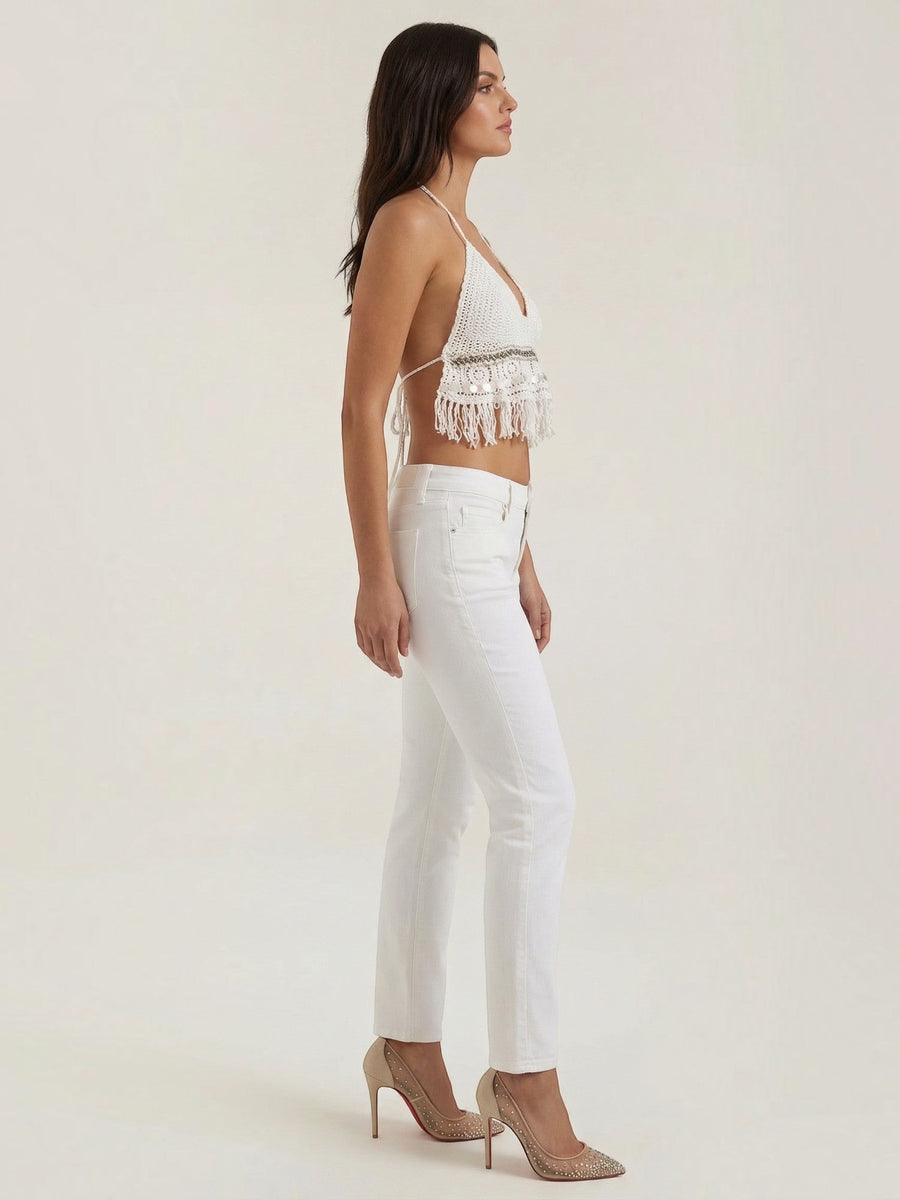 Brandy Crochet Fringe V Neck Halter Top