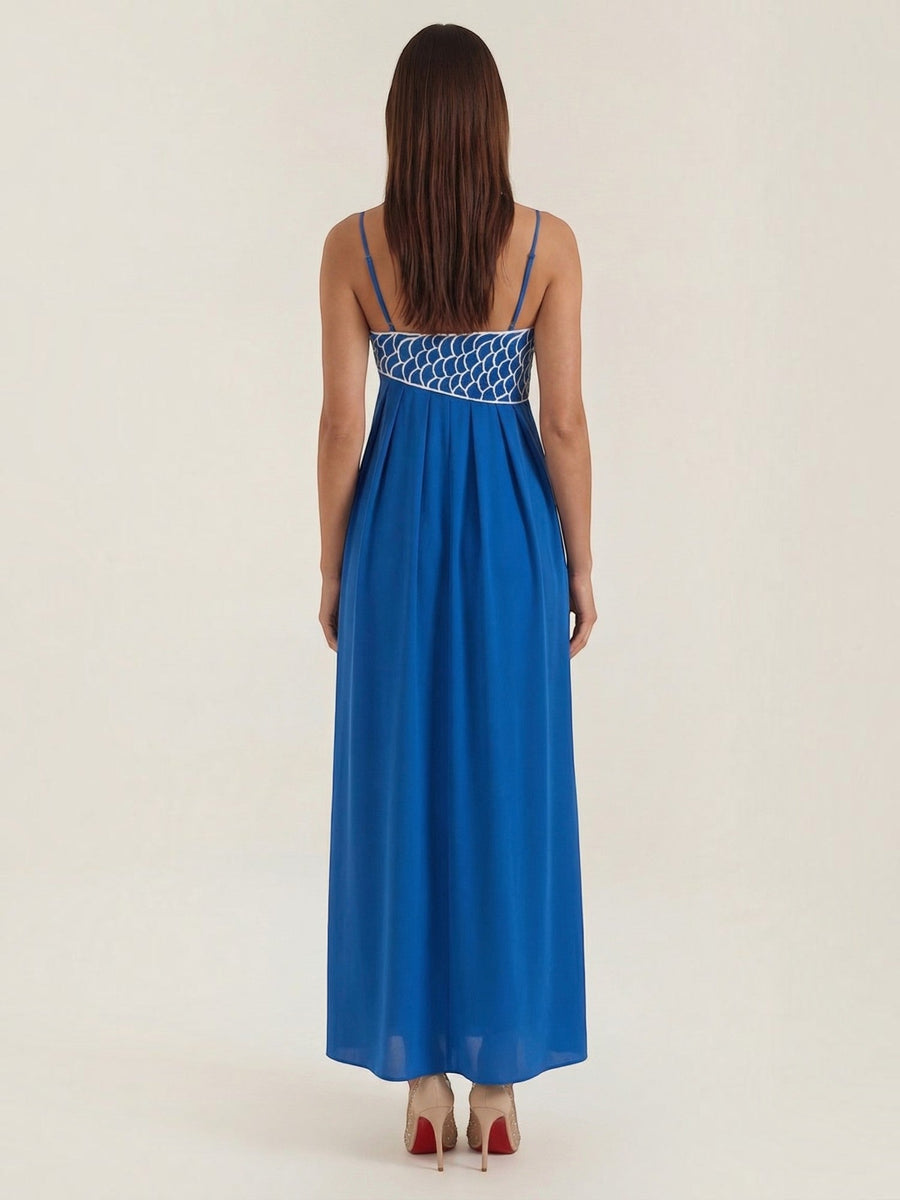 Deborah Embroidered Fish Print Maxi Sundress