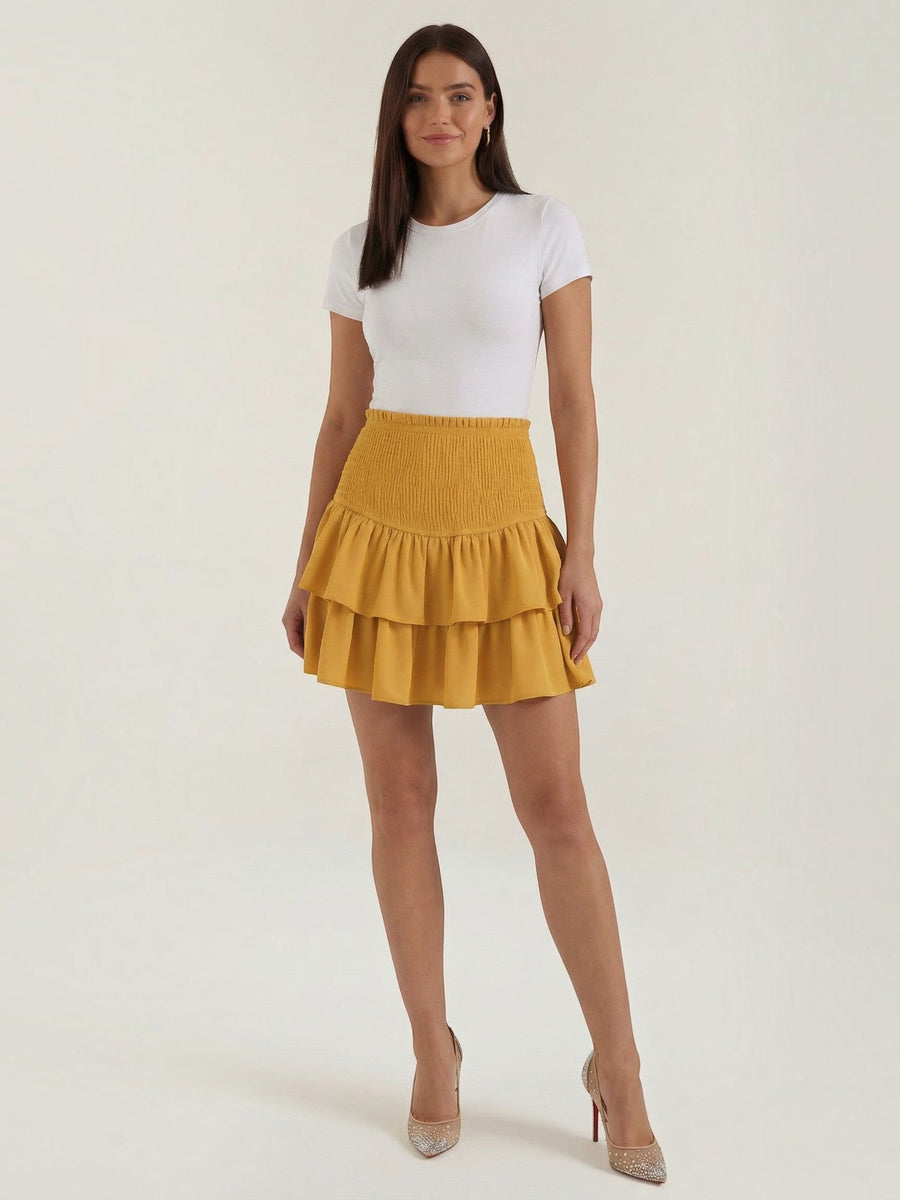 Grace Smocked Waist Tiered Ruffle Mini Skirt