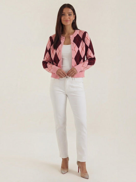 Melody Argyle Cropped Cardigan Sweater