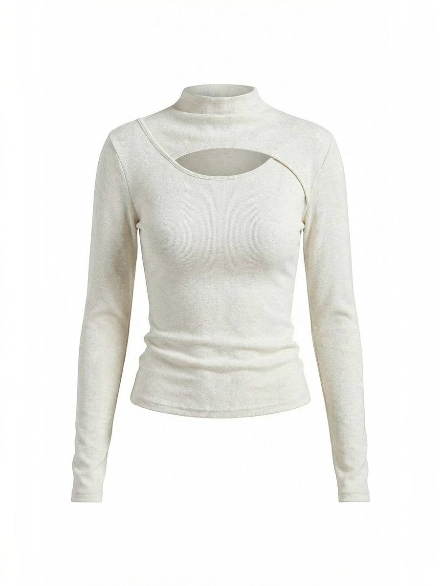 Barbara Cut Out Stand Collar Long Sleeve Top