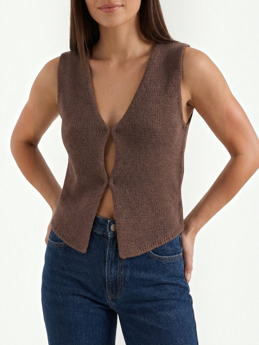 Sharon Open Front V Neck Knit Vest