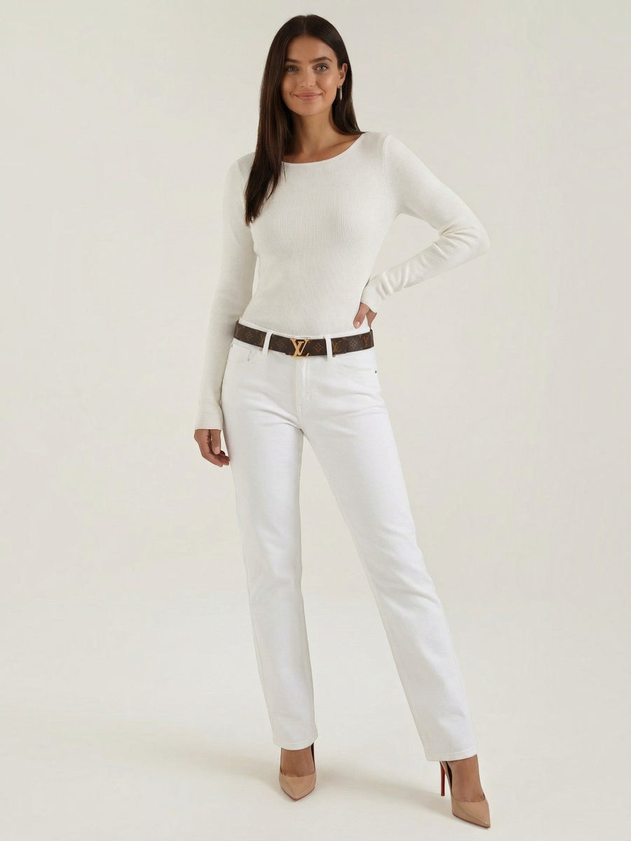 Ruth Boat Neck Ribbed Long Sleeve Top