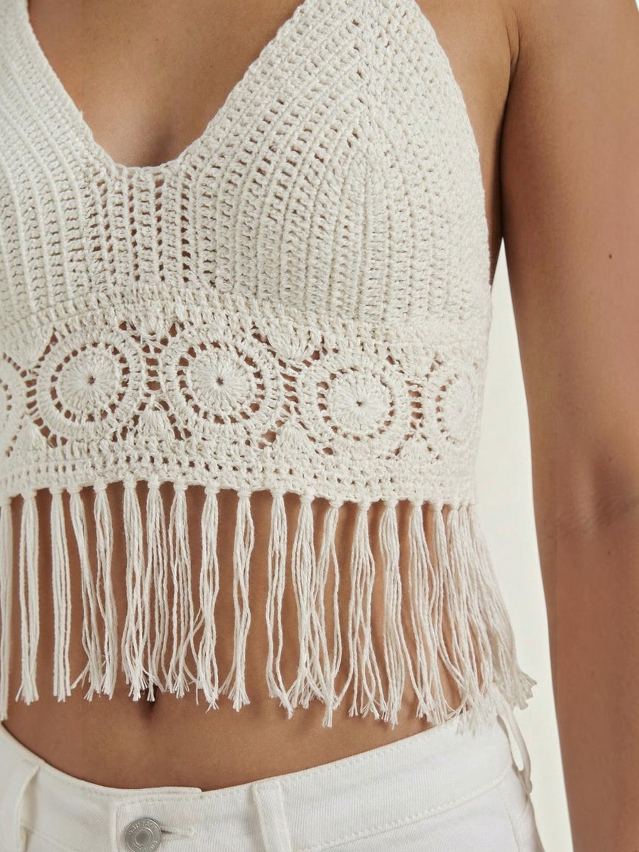 Harriet Crochet Fringe Halter Top
