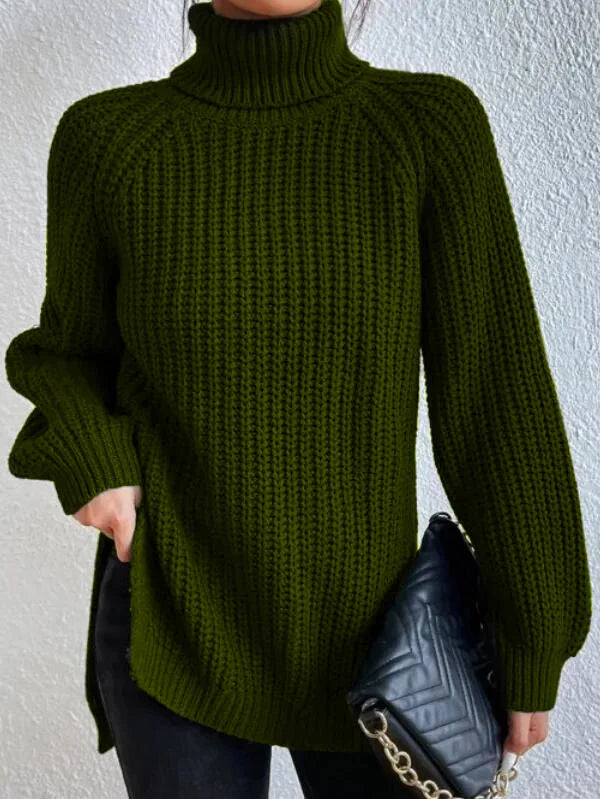 Dresden Raglan Sleeve Turtleneck Sweater with Side Slits