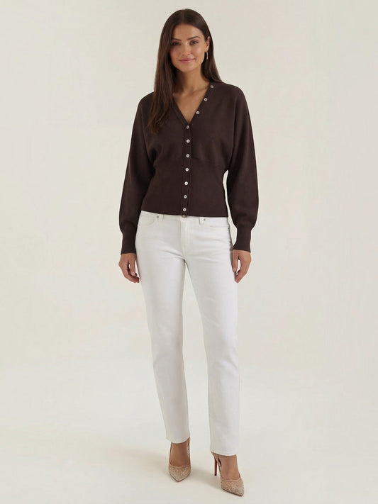 Jane Silver Button Oversized V Neck Cardigan