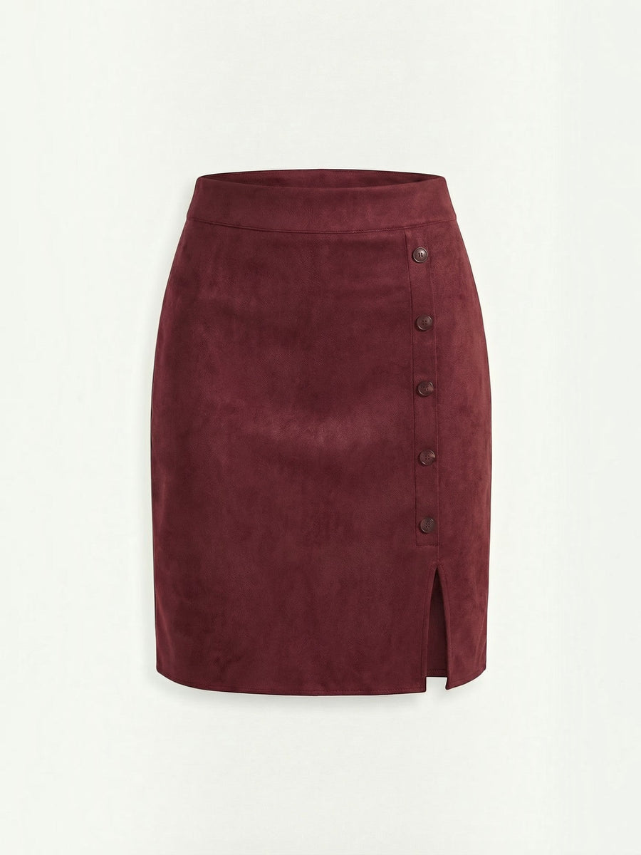 Hope Button Front Suede Mini Skirt