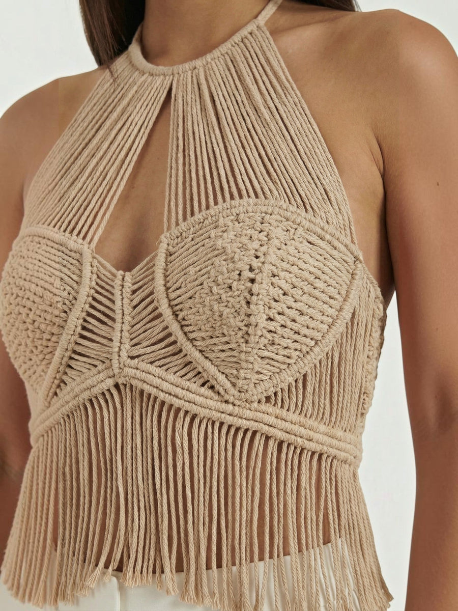 Francine Crochet Fringe Halter Top