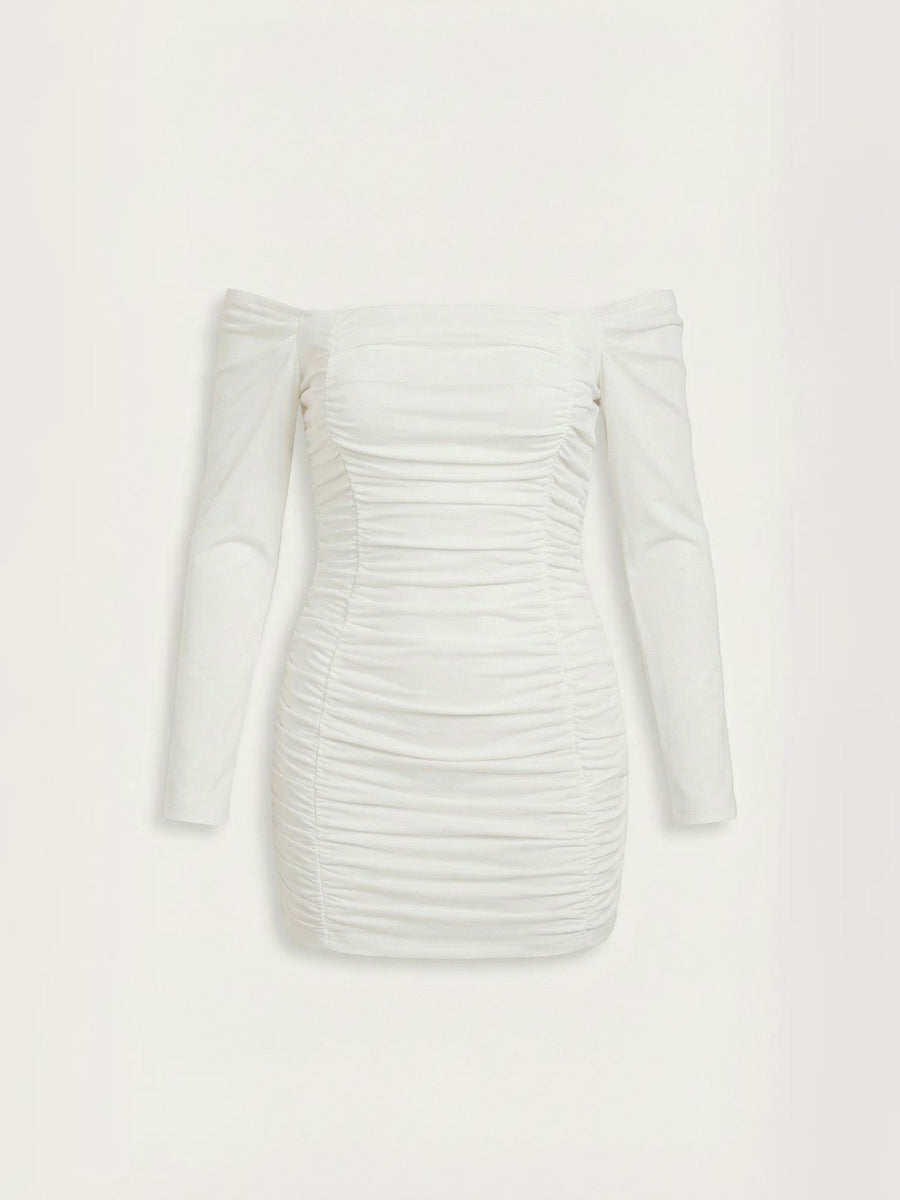 Yvette Off Shoulder Long Sleeve Ruched Mini Dress
