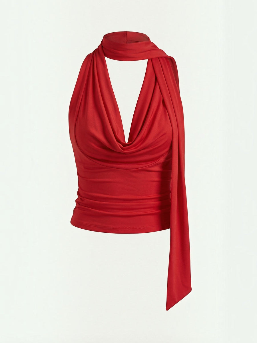 Jean Cowl Neck Halter Top