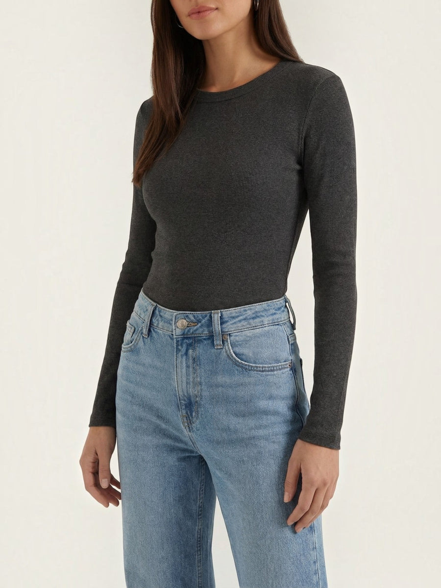 Freya Ribbed Round Neck Long Sleeve Top