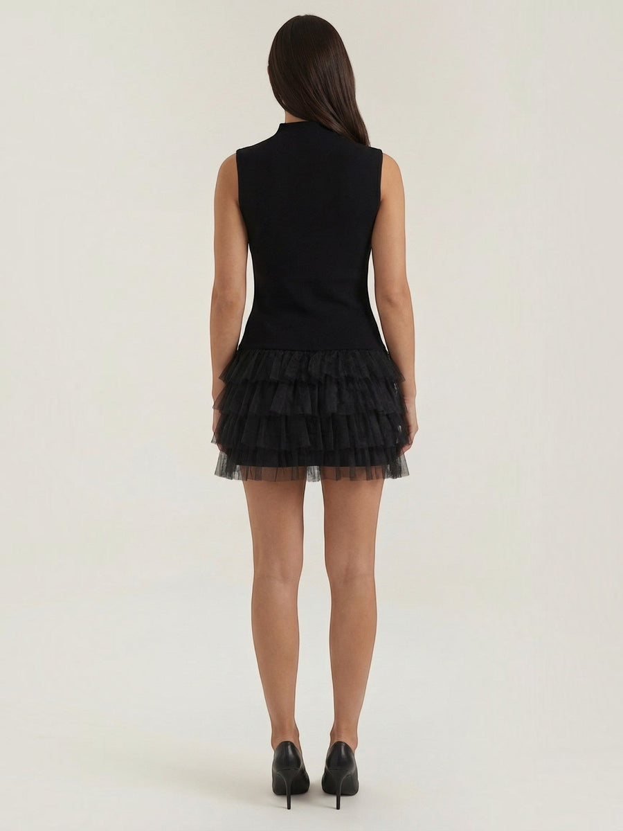 Nadia High Neck Tiered Tulle Mini Dress