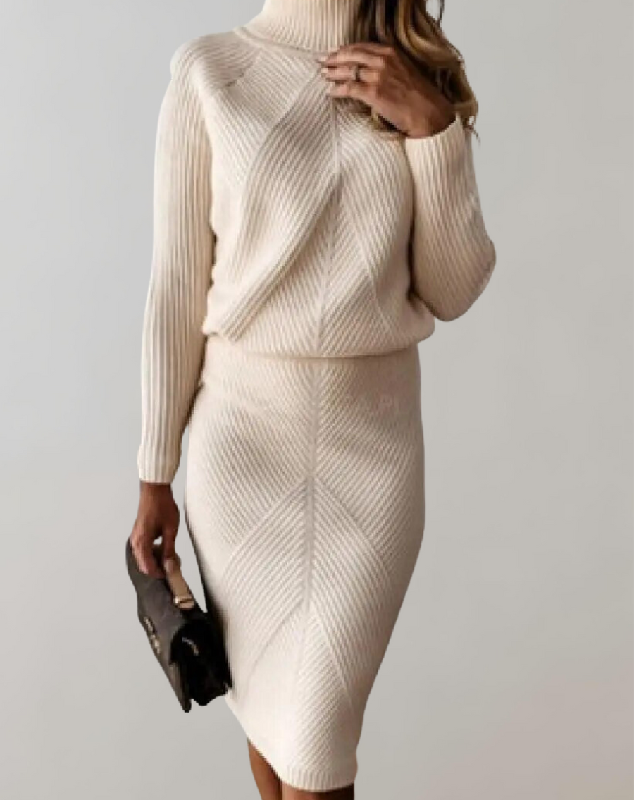 Selin Ribbed Turtleneck Sweater and Midi Skirt Set