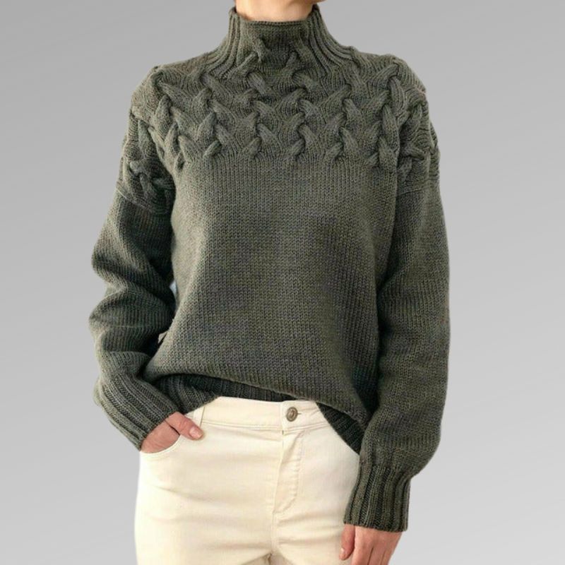 Fenella Cable Knit Mock Neck Sweater