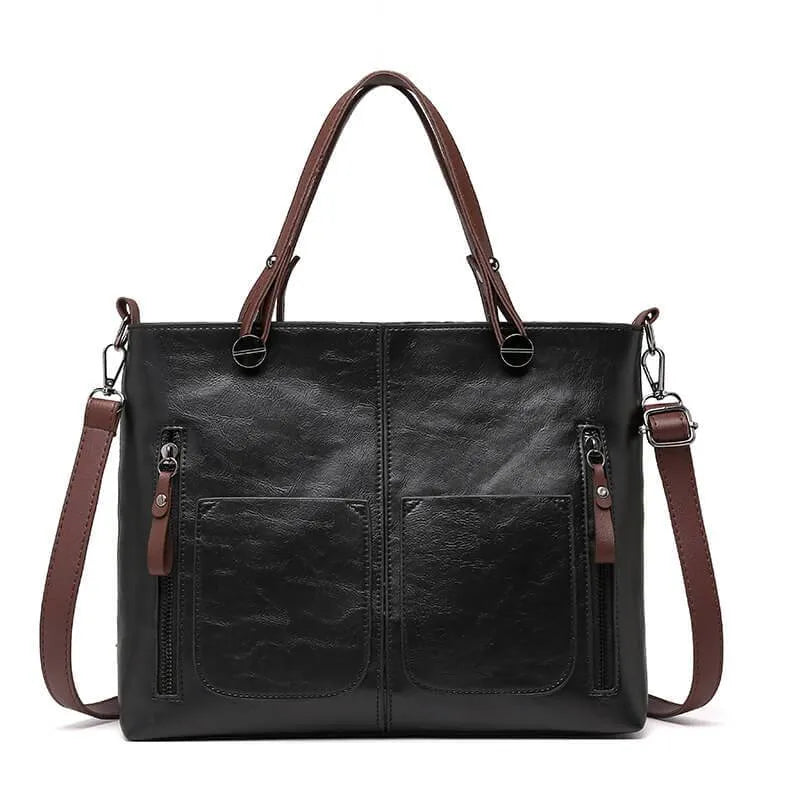 Thilde Leather Satchel with Front Zip Pockets