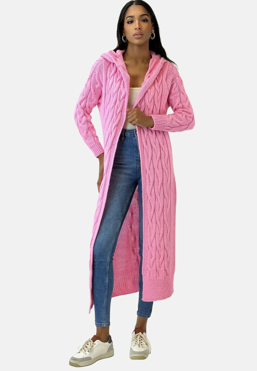 Nynke Long Hooded Knit Cardigan